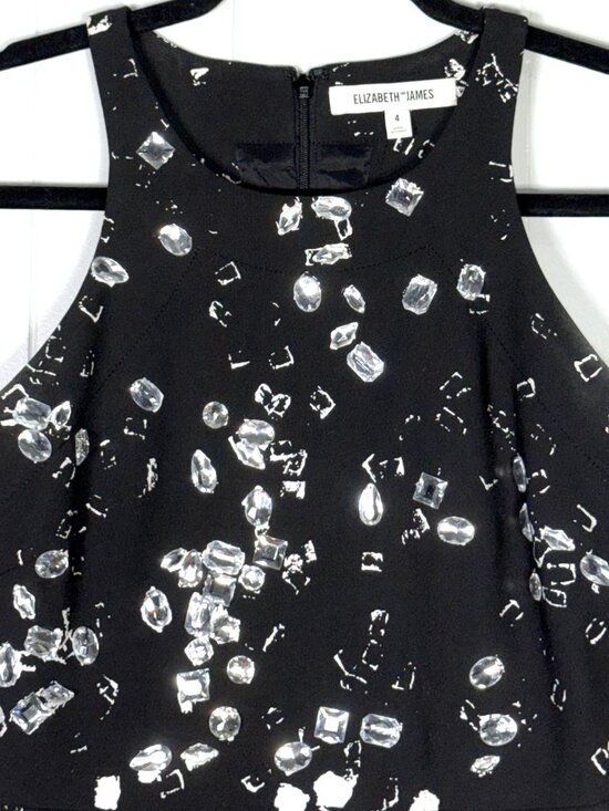 Elizabeth James Magdalena Fit Flare Rhinestone Jewel Ruffle Skater Black Dress 4 Elizabeth James Magdalena Fit Flare Rhinestone Jewel Ruffle Skater Black Dress 4